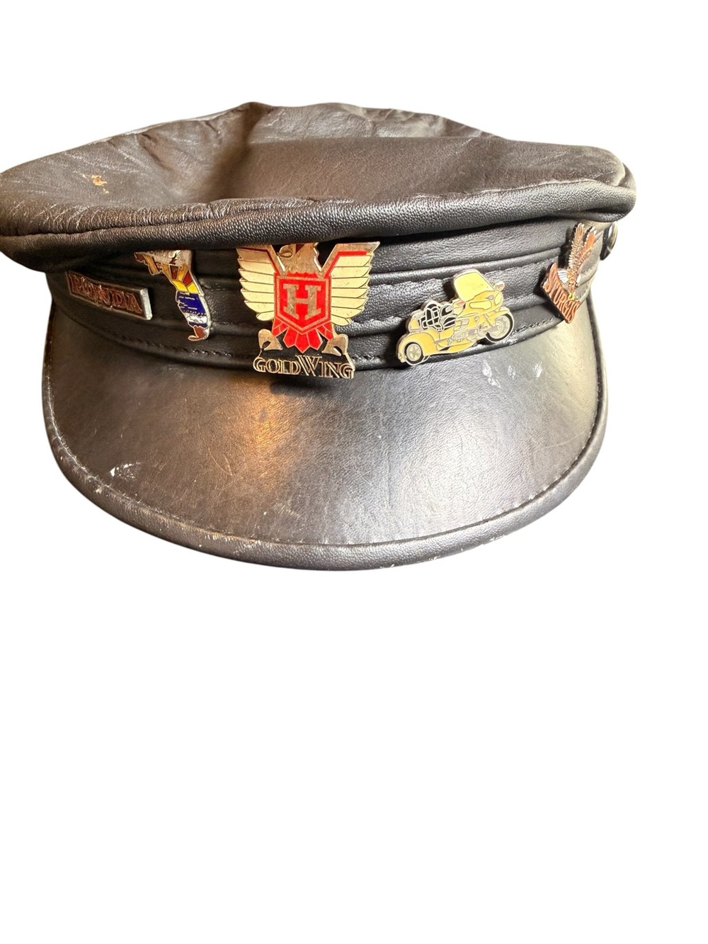 Vintage biker cap with pins